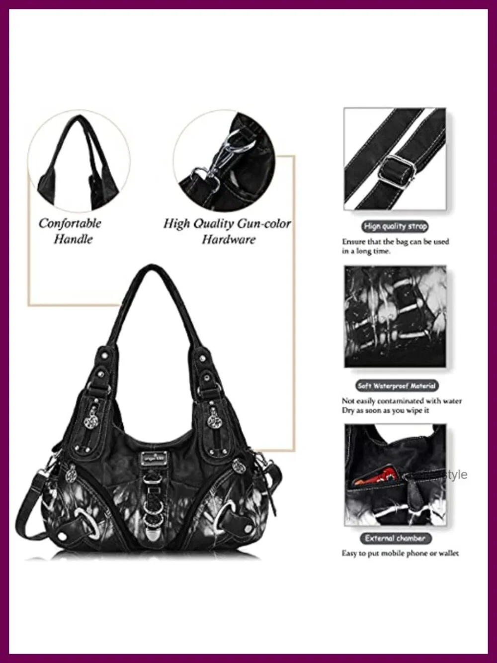 Women's Faux Leather Hobo Satchel Bag with Double Straps, Large Everyday Purse